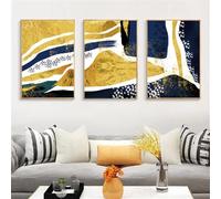 Imágenes de Pared-Póster Nórdico Moderno Dorado Pintura en Lienzo Arte de Pared Imagen Abstracta Impresión para Sala de Estar Cocina Oficina Habitación Decoración del Hogar-(40W*60Lcm)-3pcs Sin marco