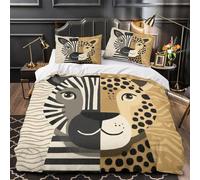 Imágenes de segmentación de Caras de Cebra y Leopardoo Funda De Edredón 3D, Juegos De Ropa De Cama Microfibra, Impresas De con Funda De Almohada 3 Piezas Niño Niña Super King(260x220cm)