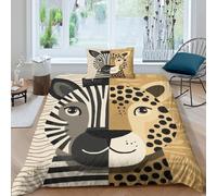 Imágenes de segmentación de Caras de Cebra y Leopardoo Juego De Cama Funda Nórdica Y Funda De Almohada, 3D con Impresión,para Adolescentes Niño Niña Single(135x200cm)