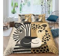 Imágenes de segmentación de Caras de Cebra y Leopardoo Juego De Ropa De Cama De 3 Piezas,3D Impresión Funda De Edredón Microfibra Funda Nórdica Y Funda De Almohada Double(200x200cm)