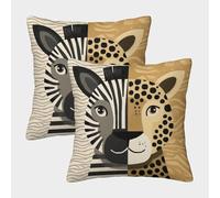 Imágenes de segmentación de rostros de Cebra y Leopardoo Cuadrada Funda De Cojín De Sofá 2 Paquetes con Patrón Adecuada para Cama,hogar,automóvil,Interior Y Exterior 40x40cm