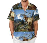 Imágenes geniales de Ciervos, Camisa de Manga Corta para Hombre, Camisas de Verano, Top Ligero para Adultos,As Shown,S