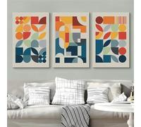 Imágenes,Impresión Abstracta Lienzo Arte de Pared Moderno Mediados Siglo Colorido Geométrico Bloques Color Formas Ilustraciones Arte Digital Decoración Hogar Sala Estar-40*60cm-3pcs (sin marco)