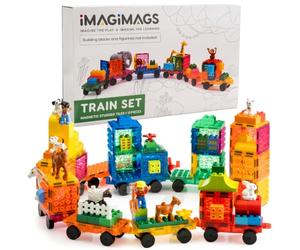 IMAGIMAGS Magnetic Building Tiles, 18 Piece Train Set for Boys Girls Kids, Educational Creative Learning Activity Building Block Toddler Toys, Stem, Children Ages 3 Years +