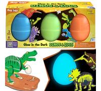 Imagimake Dinosaurios y huevo que brillan en la oscuridad de Mapology - Set de 3 huevos | Rompecabezas de dinosaurio 3D para niños | Construye y juega con dinosaurios brillantes | Regalos de cumpleaño