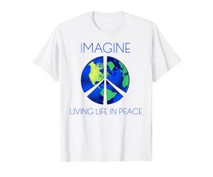Imagina Vivir la Vida en Paz Camiseta gráfica económica, Hombre, Blanco, L