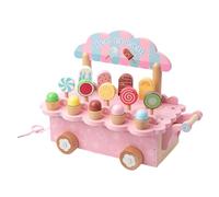 Imaginative Wooden Cart - Pretend Ice Cream Playset for Kids | Wooden 32.3x25cm Size, Fun Shop Game, Boys Girls Age 3-6 Birthday Party Kitchen Grocery Picnic Restaurant Supermarket
