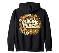 Imagine Peace Retro Floral Mushrooms Design Sudadera con Capucha