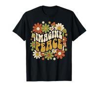 Imagine Peace Retro Flowers Mushrooms Camiseta