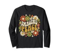 Imagine Peace Retro Flowers Mushrooms Manga Larga