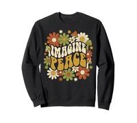Imagine Peace Retro Flowers Mushrooms Sudadera