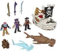 Fisher-Price Imaginext Conjunto de Barco del Pirata Billy, Conjunto de Juego con 3 Figuras de acción y Barco de Juguete con Manos de Esqueleto y Lanzador, 7 Accesorios, JLC51