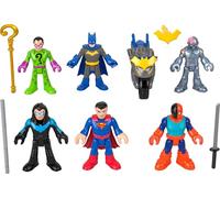 Fisher-Price Imaginext DC Super Friends Pack 6 Figuras Deluxe Personajes con Accesorios, Incluye Batman, Superman, Nightwing, The Riddler, Deathstroke y Brainiac, Juguete +3 años (Mattel HXF94)