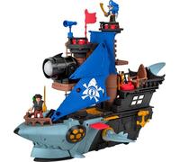 Imaginext Fisher-Price Conjunto de Juego Barco Pirata-tiburón con 2 Figuras de acción y un Barco de Juguete con mandíbulas mordedoras y Lanzador, 12 Accesorios, JLC50