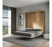 IMAGO FACTORY Kento - Cama Abatible Vertical Matrimonial, Estructura Made in Italy, Plegable, Ahorra Espacio, Llega Desmontada, Colchón No Incluido, Roble Natural
