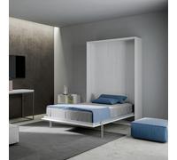 IMAGO FACTORY Kento - Mueble cama abatible de una plaza y media, cama plegable de pared, colchón no incluido, la cama desplegable se envía desmontada, fabricada en Italia (blanco fresno)