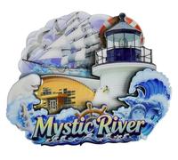 Imán 3D para nevera, diseño de recuerdo turístico de Mystic River Connecticut USA