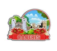 Imán de madera para nevera de Cáceres Extremadura España 3D con monumentos de viaje coleccionables, decoración hecha a mano -3766