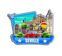 Imán de madera para nevera de Sevilla, Andalucía, España, 3D, monumentos de viaje, coleccionables, decoración hecha a mano -3710