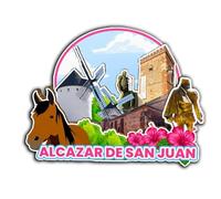 Imán de madera para nevera, diseño de Alcázar de San Juan, Castilla-La Mancha, España, 3688