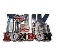 Imán de Metal I Love London UK - Color Plateado, Corazón Union Jack, Cabina telefónica, Big Ben, Autobús de Dos Pisos, Guardia Real, Tower Bridge, Ojo, Recuerdo Inglaterra Reino Unido, Souvenir