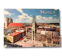 Imán de recuerdo de Múnich - Marienplatz Panorama - MDF madera 2D imán para nevera - Baviera Alemania recuerdo de viaje 070426