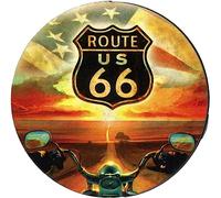 Imán de ruta 66 (forma redonda) moldeado estilo vintage para nevera/garaje/bar. Impresión en madera