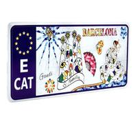 Imán Decorativo Barcelona para Nevera | Diseño Gaudí y Sagrada Familia | Souvenir de España Estilo Matrícula | Recuerdo de Viaje y Regalo Original | E Cat
