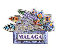 Imán Decorativo de Málaga | Diseño Exclusivo de Sardinas en Mosaico | Recuerdo de Andalucía Estilo Azulejo | Souvenir Español para Nevera y Cocina | Regalo Original