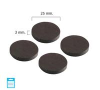 Imán - disco de ferrita, diámetro 25 mm, grosor 3 mm, incluye blister de 4 piezas, ideal para fijaciones en proyectos eléctricos y manualidades.