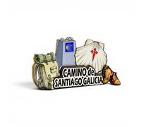 Imán Nevera Camino de Santiago Galicia | Recuerdo Souvenir Original Peregrino | Diseño 3D con Concha Vieira, Mochila y Botas | Regalo para Amantes del Senderismo y la Aventura