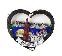 Imán para nevera Alemania Hamburgo - Skyline, torre histórica y marco de corazón - Imán 3D Souvenir - Decoración magnética de colección - Idea regalo viaje colección L290