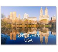 Imán para nevera con diseño de Central Park con luz solar brillante y rascacielos urbanos en la ciudad de Nueva York. Diseño 1
