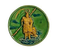 Imán para nevera de cerámica esmaltada Monkey King - 10,5 cm hecho a mano arte cultural chino, pegatina Wukong para nevera, artesanía tradicional Liuli, regalo de patrimonio real, decoración