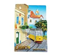 Imán para nevera de Lisboa, Portugal, tranvía 3D, recuerdo de viaje, decoración de nevera, calcomanía magnética pintada a mano