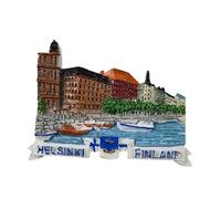 Imán para nevera Finlandia Helsinki - Arquitectura nórdica, puerto y barco - Imán 3D Souvenir - Decoración magnética de colección - Idea regalo viaje colección L297