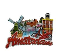 Imán para nevera Holanda Ámsterdam Países Bajos - Molino de viento, bicicleta y canales - Imán 3D Souvenir - Decoración magnética de colección - Idea regalo viaje colección L331
