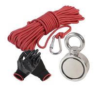 Iman para pescar, imán de sujeción de doble cara NdFeB imán ojal, la pesca magnética，super fuerte imán-Thou imán cuerda de pescar (10M) y guantes impermeables,Deecam conjunto de pesca magnética