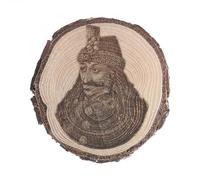 Imán para regalo, recuerdo decorativo en porción de tronco de madera, 6,5 x 7,5 cm, con Vlad Tepes, Rumania, Transilvania, el Empalador, Drácula (Cedro)