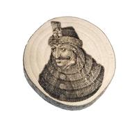 Imán para regalo, recuerdo decorativo en porción de tronco de madera, 6,5 x 7,5 cm, con Vlad Tepes, Rumania, Transilvania, el Empalador, Drácula (Lauro)