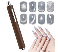 Imán para uñas 3 en 1 con forma de ojo de gato, multifuncional, cilíndrico, de doble cabezal, potente imán para esmalte de gel con forma de ojo de gato, agarre cómodo, cubierta protectora de madera