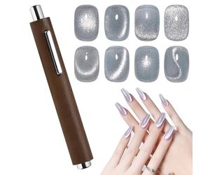Imán para uñas 3 en 1 con forma de ojo de gato, multifuncional, cilíndrico, de doble cabezal, potente imán para esmalte de gel con forma de ojo de gato, agarre cómodo, cubierta protectora de madera