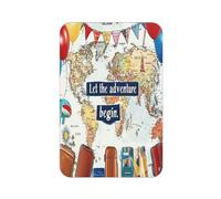 Imán rectangular para nevera, pizarra blanca, taquilla, oficina y coche, diseño de mapa del mundo con texto en inglés "Let The Adventure Begin"