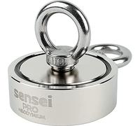 Imán SENSEI 250 kg, Imán de Neodimio de Doble Cara N52 con Gancho Superior y Lateral, Ø7,5 x H2,5 cm, Imán de Neodimio Muy Potente para Hogar, Taller, Pesca en el Agua