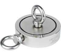 Imán SENSEI 500 kg, Imán de Neodimio de Doble Cara N52 con Gancho Superior y Lateral, Ø11,6 x H3 cm, Imán de Neodimio Muy Potente para Hogar, Taller, Pesca en el Agua