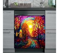 Imanes Adhesivos Árbol Rojo Sol Cubierta Magnética para Lavavajillas Iman Adhesivo electrodomésticos Calcomanía Magnética para Lavadora Decoración Imanes Nevera 58.5x65 cm /3pcs