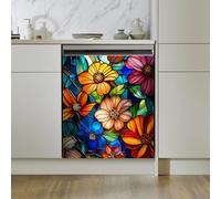 Imanes Adhesivos Flor Azul Naranja Cubierta Magnética para Lavavajillas Iman Adhesivo electrodomésticos Calcomanía Magnética para Lavadora Decoración Imanes Nevera 58.5x65 cm /3pcs