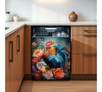 Imanes Adhesivos Flor De Gallo Azul Cubierta Magnética para Lavavajillas Iman Adhesivo electrodomésticos Calcomanía Magnética para Lavadora Decoración Imanes Nevera 58.5x65 cm /1pcs