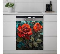 Imanes Adhesivos Hojas De Flores Rojas Cubierta Magnética para Lavavajillas Iman Adhesivo electrodomésticos Calcomanía Magnética para Lavadora Decoración Imanes Nevera 58.5x65 cm /3pcs