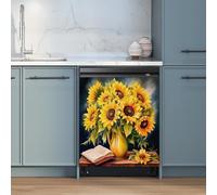 Imanes Adhesivos Jarrón Amarillo Girasol Cubierta Magnética para Lavavajillas Iman Adhesivo electrodomésticos Calcomanía Magnética para Lavadora Decoración Imanes Nevera 58.5x65 cm /3pcs